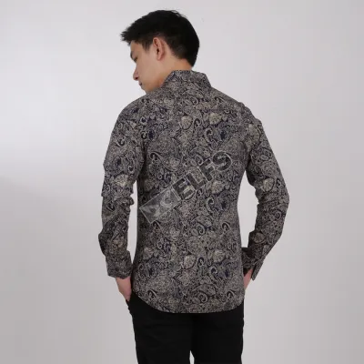 KEMEJA BATIK PANJANG KEMEJA PRIA BATIK SONGKET LENGAN PANJANG SLIMFIT TERMURAH M-XL 08 BIRU DONGKER 2 kfbj_batik_songket_08_bd1