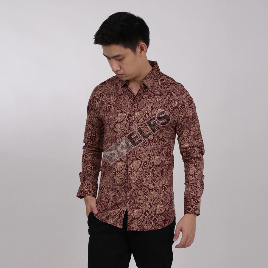 KEMEJA BATIK PANJANG KEMEJA PRIA BATIK SONGKET LENGAN PANJANG SLIMFIT TERMURAH M-XL 08 MARUN 1 kfbj_batik_songket_08_mo0