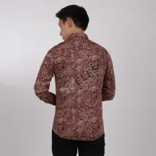 KEMEJA BATIK PANJANG KEMEJA PRIA BATIK SONGKET LENGAN PANJANG SLIMFIT TERMURAH MXL 08 MARUN