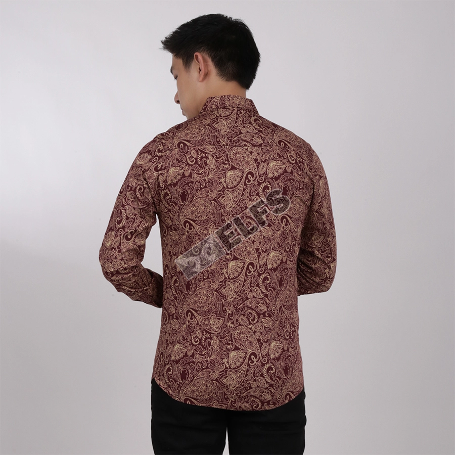 KEMEJA BATIK PANJANG KEMEJA PRIA BATIK SONGKET LENGAN PANJANG SLIMFIT TERMURAH M-XL 08 MARUN 2 kfbj_batik_songket_08_mo1