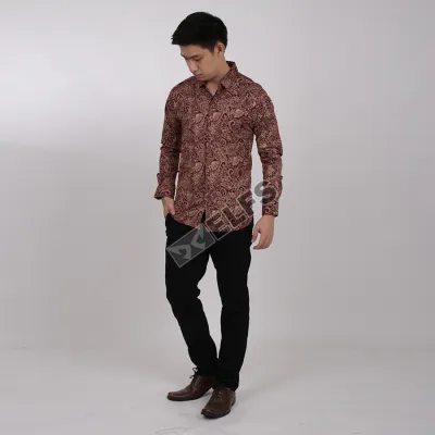 KEMEJA BATIK PANJANG KEMEJA PRIA BATIK SONGKET LENGAN PANJANG SLIMFIT TERMURAH M-XL 08 MARUN 3 kfbj_batik_songket_08_mo2