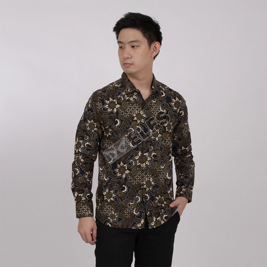 KEMEJA BATIK PANJANG KEMEJA PRIA BATIK SONGKET LENGAN PANJANG SLIMFIT TERMURAH M-XL 09 COKLAT TUA 1 kfbj_batik_songket_09_ct0