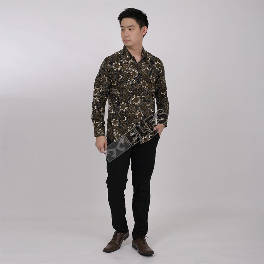 KEMEJA BATIK PANJANG KEMEJA PRIA BATIK SONGKET LENGAN PANJANG SLIMFIT TERMURAH M-XL 09 COKLAT TUA 3 kfbj_batik_songket_09_ct2