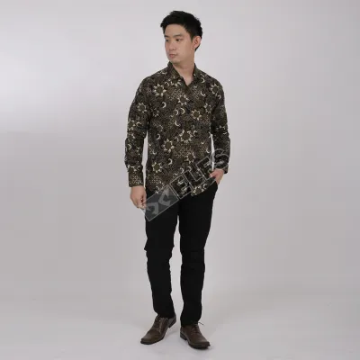 KEMEJA BATIK PANJANG KEMEJA PRIA BATIK SONGKET LENGAN PANJANG SLIMFIT TERMURAH M-XL 09 COKLAT TUA 3 kfbj_batik_songket_09_ct2