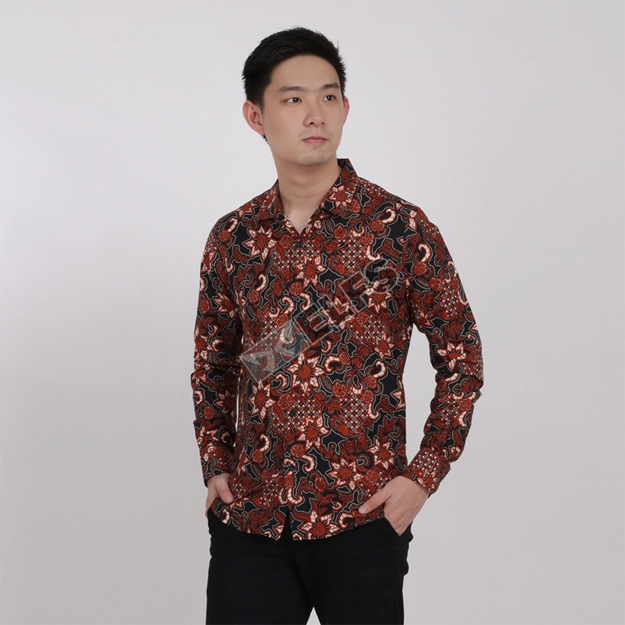 KEMEJA BATIK PANJANG KEMEJA PRIA BATIK SONGKET LENGAN PANJANG SLIMFIT TERMURAH M-XL 09 MERAH CABE 1 kfbj_batik_songket_09_mc0