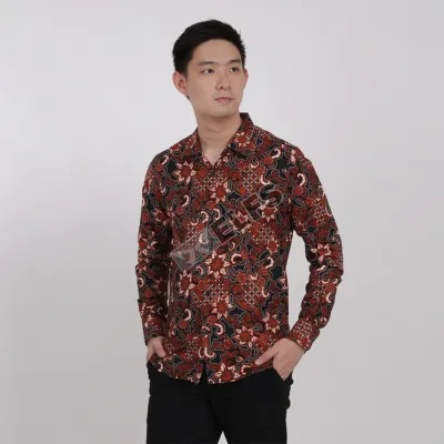 KEMEJA BATIK PANJANG KEMEJA PRIA BATIK SONGKET LENGAN PANJANG SLIMFIT TERMURAH M-XL 09 MERAH CABE 1 kfbj_batik_songket_09_mc0