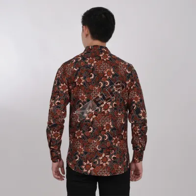 KEMEJA BATIK PANJANG KEMEJA PRIA BATIK SONGKET LENGAN PANJANG SLIMFIT TERMURAH M-XL 09 MERAH CABE 2 kfbj_batik_songket_09_mc1