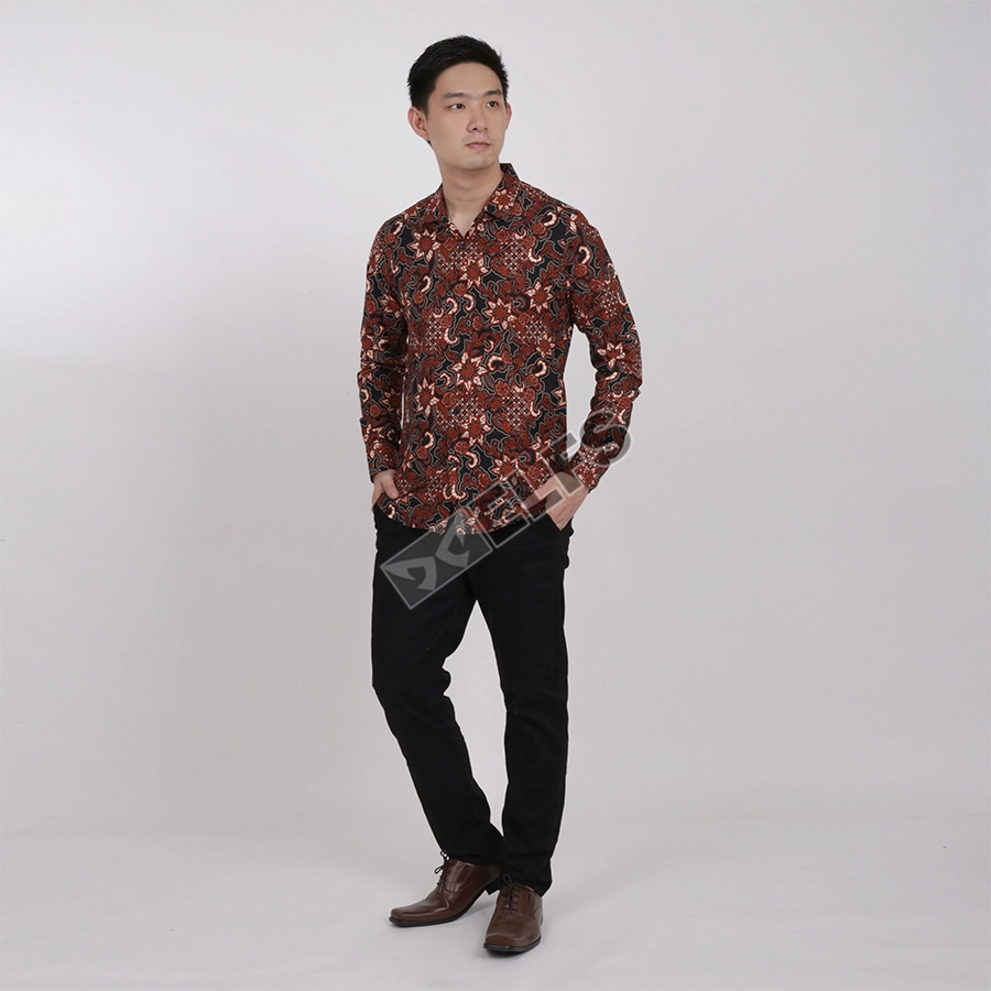 KEMEJA BATIK PANJANG KEMEJA PRIA BATIK SONGKET LENGAN PANJANG SLIMFIT TERMURAH M-XL 09 MERAH CABE 3 kfbj_batik_songket_09_mc2