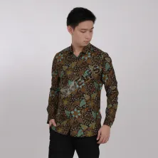 KEMEJA BATIK PANJANG KEMEJA PRIA BATIK SONGKET LENGAN PANJANG SLIMFIT TERMURAH MXL 10 HIJAU TUA