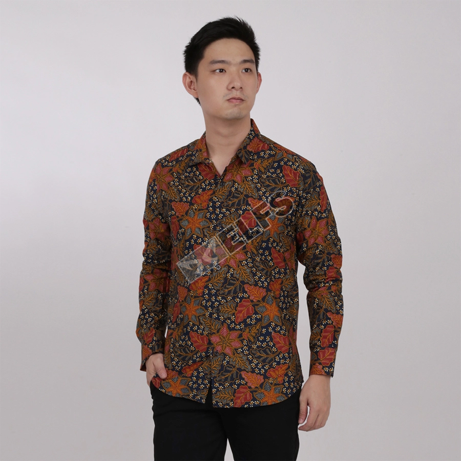 KEMEJA BATIK PANJANG KEMEJA PRIA BATIK SONGKET LENGAN PANJANG SLIMFIT TERMURAH M-XL 10 OREN 1 kfbj_batik_songket_10_or0