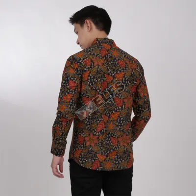 KEMEJA BATIK PANJANG KEMEJA PRIA BATIK SONGKET LENGAN PANJANG SLIMFIT TERMURAH M-XL 10 OREN 2 kfbj_batik_songket_10_or1