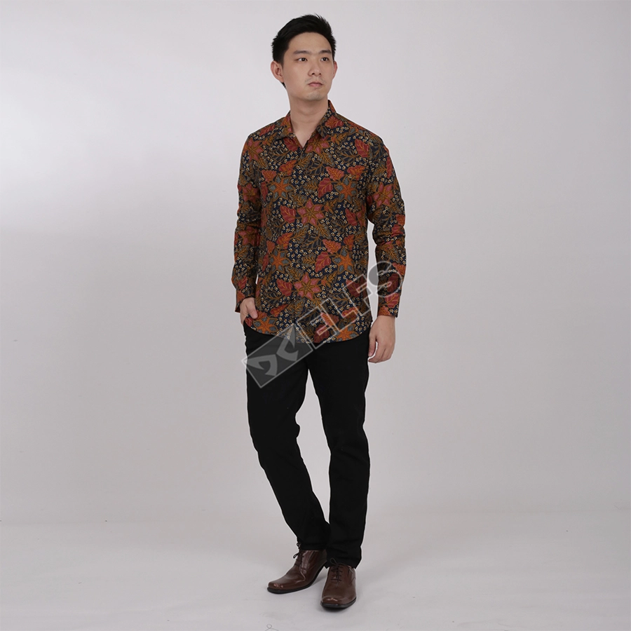 KEMEJA BATIK PANJANG KEMEJA PRIA BATIK SONGKET LENGAN PANJANG SLIMFIT TERMURAH M-XL 10 OREN 3 kfbj_batik_songket_10_or2