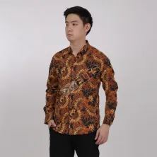 KEMEJA BATIK PANJANG KEMEJA PRIA BATIK SONGKET LENGAN PANJANG SLIMFIT TERMURAH MXL 12 KREM