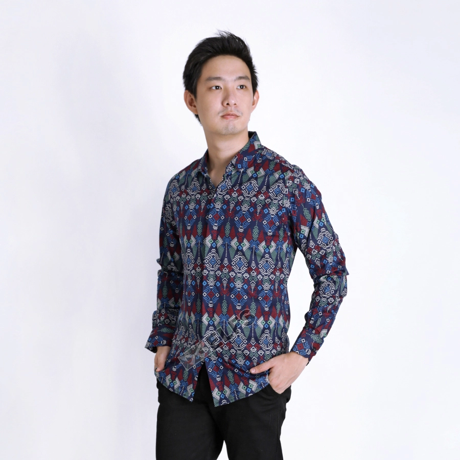 KEMEJA BATIK PANJANG KEMEJA PRIA BATIK SONGKET LENGAN PANJANG SLIMFIT TERMURAH M-XL 05 BIRU DONGKER 1 kfbj_batik_songket_bd0