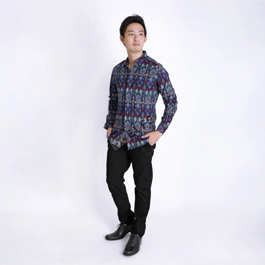 KEMEJA BATIK PANJANG KEMEJA PRIA BATIK SONGKET LENGAN PANJANG SLIMFIT TERMURAH M-XL 05 BIRU DONGKER 2 kfbj_batik_songket_bd1