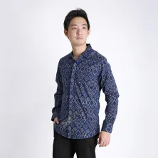 KEMEJA BATIK PANJANG KEMEJA PRIA BATIK SONGKET LENGAN PANJANG SLIMFIT TERMURAH MXL 06 BIRU TUA