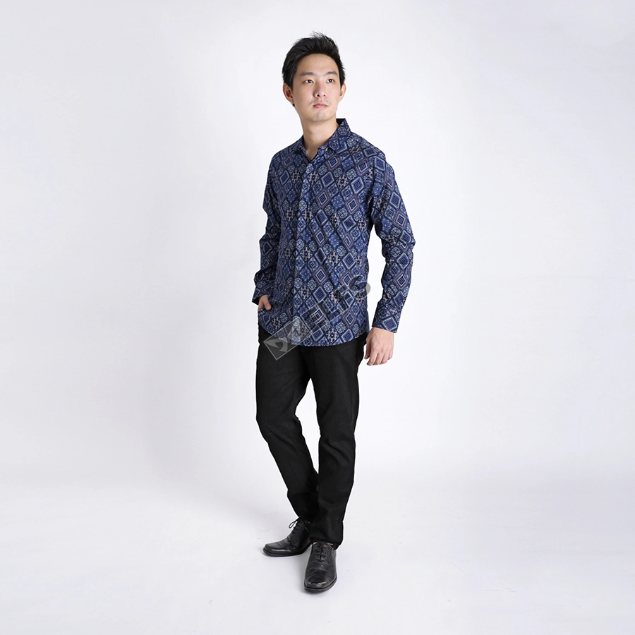 KEMEJA BATIK PANJANG KEMEJA PRIA BATIK SONGKET LENGAN PANJANG SLIMFIT TERMURAH M-XL 06 BIRU TUA 2 kfbj_batik_songket_bt1