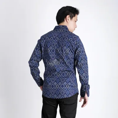 KEMEJA BATIK PANJANG KEMEJA PRIA BATIK SONGKET LENGAN PANJANG SLIMFIT TERMURAH M-XL 06 BIRU TUA 3 kfbj_batik_songket_bt2