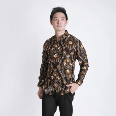 KEMEJA BATIK PANJANG KEMEJA PRIA BATIK SONGKET LENGAN PANJANG SLIMFIT TERMURAH M-XL 03 COKLAT MUDA 1 kfbj_batik_songket_cm0