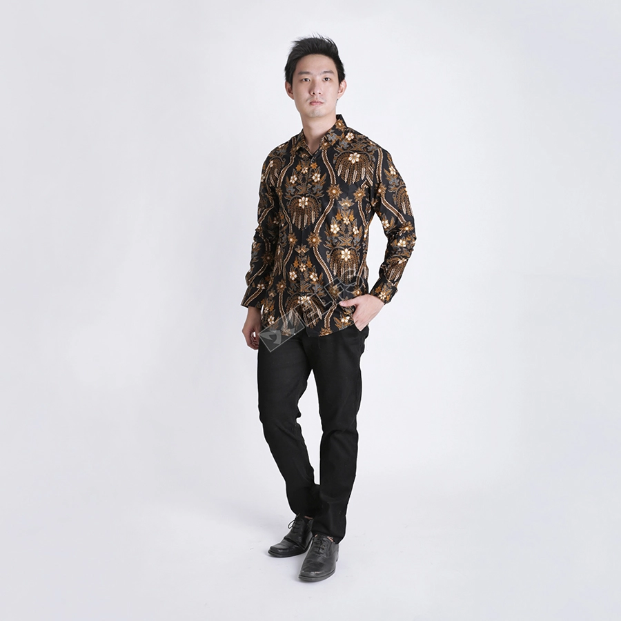 KEMEJA BATIK PANJANG KEMEJA PRIA BATIK SONGKET LENGAN PANJANG SLIMFIT TERMURAH M-XL 03 COKLAT MUDA 2 kfbj_batik_songket_cm1