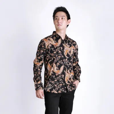 KEMEJA BATIK PANJANG KEMEJA PRIA BATIK SONGKET LENGAN PANJANG SLIMFIT TERMURAH M-XL 04 COKLAT TUA 1 kfbj_batik_songket_ct0