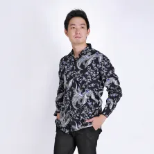 KEMEJA BATIK PANJANG KEMEJA PRIA BATIK SONGKET LENGAN PANJANG SLIMFIT TERMURAH MXL 04 HITAM