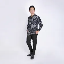 KEMEJA BATIK PANJANG KEMEJA PRIA BATIK SONGKET LENGAN PANJANG SLIMFIT TERMURAH MXL 04 HITAM