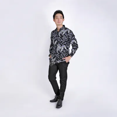 KEMEJA BATIK PANJANG KEMEJA PRIA BATIK SONGKET LENGAN PANJANG SLIMFIT TERMURAH M-XL 04 HITAM 2 kfbj_batik_songket_hx1