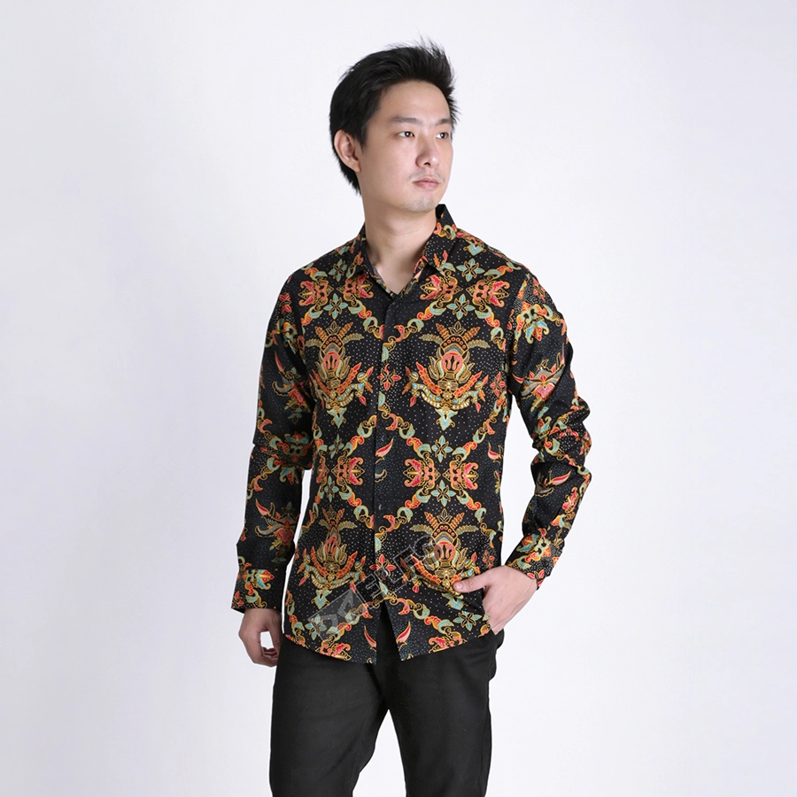 KEMEJA BATIK PANJANG KEMEJA PRIA BATIK SONGKET LENGAN PANJANG SLIMFIT TERMURAH M-XL 02 ORANGE 1 kfbj_batik_songket_or0