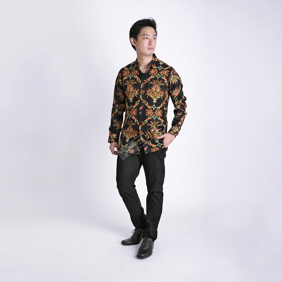 KEMEJA BATIK PANJANG KEMEJA PRIA BATIK SONGKET LENGAN PANJANG SLIMFIT TERMURAH M-XL 02 ORANGE 2 kfbj_batik_songket_or1