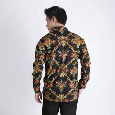 KEMEJA BATIK PANJANG KEMEJA PRIA BATIK SONGKET LENGAN PANJANG SLIMFIT TERMURAH M-XL 02 ORANGE 3 kfbj_batik_songket_or2