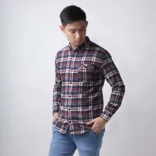 KEMEJA PANJANG Kemeja Flanel Pria Lengan Panjang Motif Kotak 03 Navy Merah cabe