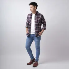 KEMEJA PANJANG Kemeja Flanel Pria Lengan Panjang Motif Kotak 03 Navy Merah cabe