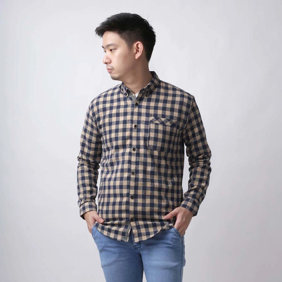 KEMEJA PANJANG Kemeja Flanel Pria Lengan Panjang Motif Kotak 04 Navy Coklat Muda 1 kffj_flanel_04bd_cm0