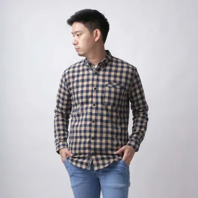 KEMEJA PANJANG Kemeja Flanel Pria Lengan Panjang Motif Kotak 04 Navy Coklat Muda 1 kffj_flanel_04bd_cm0