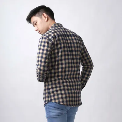 KEMEJA PANJANG Kemeja Flanel Pria Lengan Panjang Motif Kotak 04 Navy Coklat Muda 3 kffj_flanel_04bd_cm2