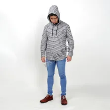 KEMEJA PANJANG KEMEJA FLANEL PRIA HOODIE LENGAN PANJANG MOTIF KOTAK 01 ABU MUDA  HITAM