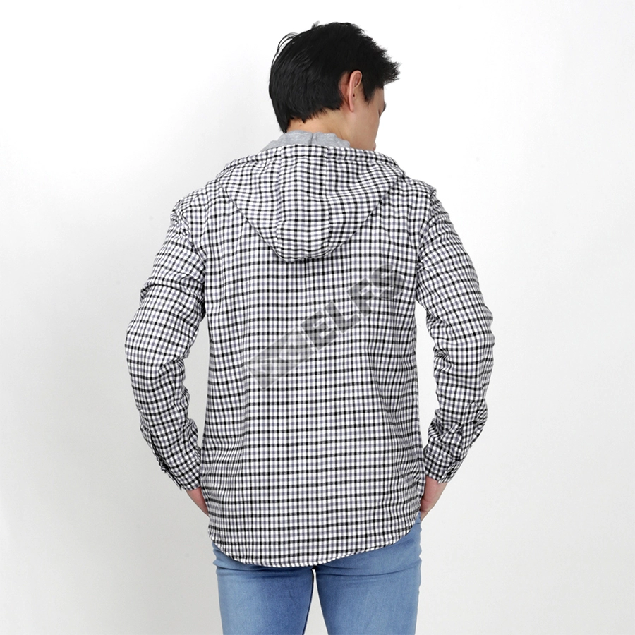 KEMEJA PANJANG KEMEJA FLANEL PRIA HOODIE LENGAN PANJANG MOTIF KOTAK 01 ABU MUDA - HITAM 3 kffj_flanel_hoodie_01am_hx2