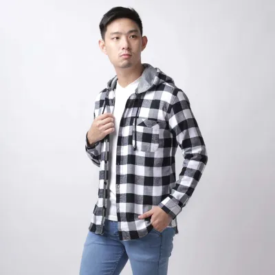 KEMEJA PANJANG Kemeja Flanel Pria Hoodie Lengan Panjang Motif Kotak 01 Hitam Putih 1 kffj_flanel_hoodie_01hx_px0