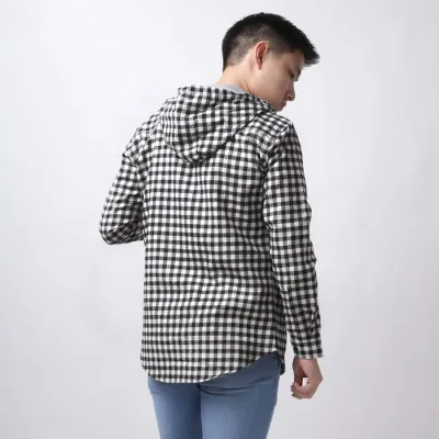 KEMEJA PANJANG Kemeja Flanel Pria Hoodie Lengan Panjang Motif Kotak 02 Hitam Putih Gading 3 kffj_flanel_hoodie_02hx_pg2