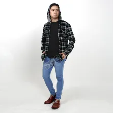 KEMEJA PANJANG KEMEJA FLANEL PRIA HOODIE LENGAN PANJANG MOTIF KOTAK 03 ABU MUDA  HIJAU TUA