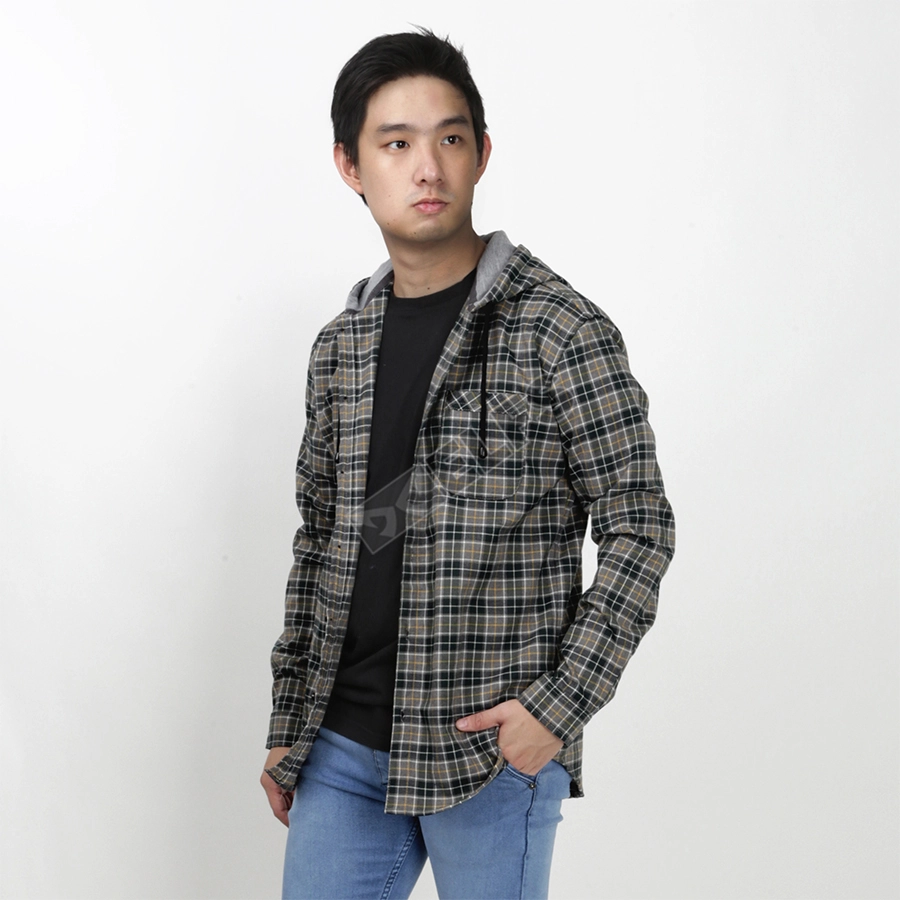 KEMEJA PANJANG KEMEJA FLANEL PRIA HOODIE LENGAN PANJANG MOTIF KOTAK 04 ABU MUDA - COKLAT TUA 1 kffj_flanel_hoodie_04am_ct0