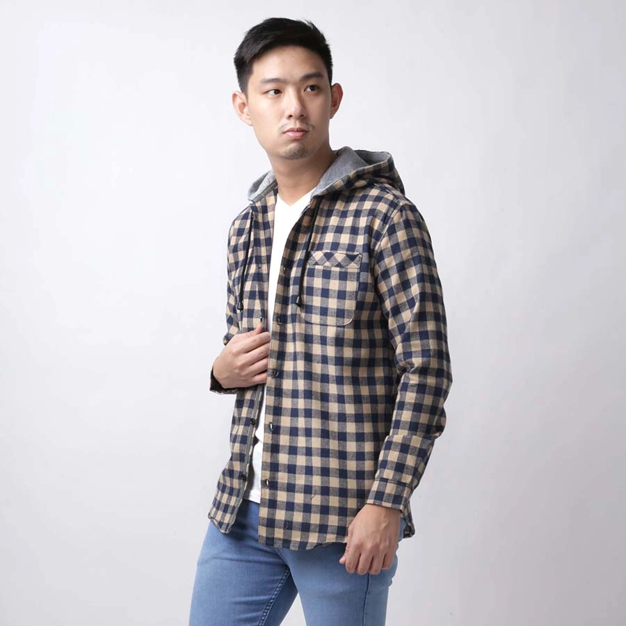 KEMEJA PANJANG Kemeja Flanel Pria Hoodie Lengan Panjang Motif Kotak 04 Navy Coklat Muda 1 kffj_flanel_hoodie_04bd_cm0