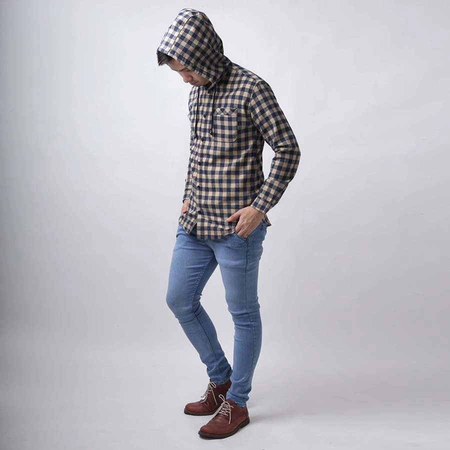 KEMEJA PANJANG Kemeja Flanel Pria Hoodie Lengan Panjang Motif Kotak 04 Navy Coklat Muda 2 kffj_flanel_hoodie_04bd_cm1