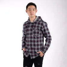 KEMEJA PANJANG KEMEJA FLANEL PRIA HOODIE LENGAN PANJANG MOTIF KOTAK 05 ABU MUDA  BIRU DONGKER