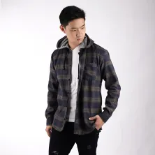 KEMEJA PANJANG KEMEJA FLANEL PRIA HOODIE LENGAN PANJANG MOTIF KOTAK 05 ABU MUDA  Coklat Tua