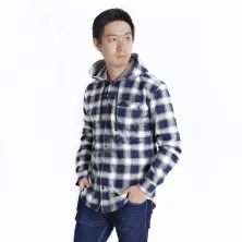 KEMEJA PANJANG KEMEJA FLANEL PRIA HOODIE LENGAN PANJANG MOTIF KOTAK 06 ABU MUDA BIRU DONGKER