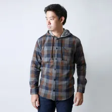 KEMEJA PANJANG KEMEJA FLANEL PRIA HOODIE LENGAN PANJANG MOTIF KOTAK 07 ABU MUDA COKLAT TUA