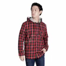 KEMEJA PANJANG KEMEJA FLANEL PRIA HOODIE LENGAN PANJANG MOTIF KOTAK 08 ABU MUDA MERAH CABE