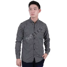 KEMEJA PANJANG Kemeja Panjang Pria Flanel Wool Grid 3J1704 Hitam